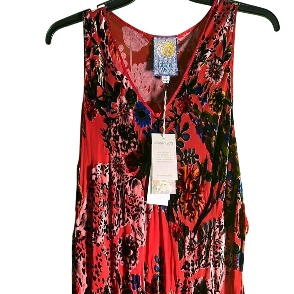 Johnny Was BIAS Bobcat Forest Floral Maxi Silk Blend Red DRESS Size XS - Picture 6 of 6